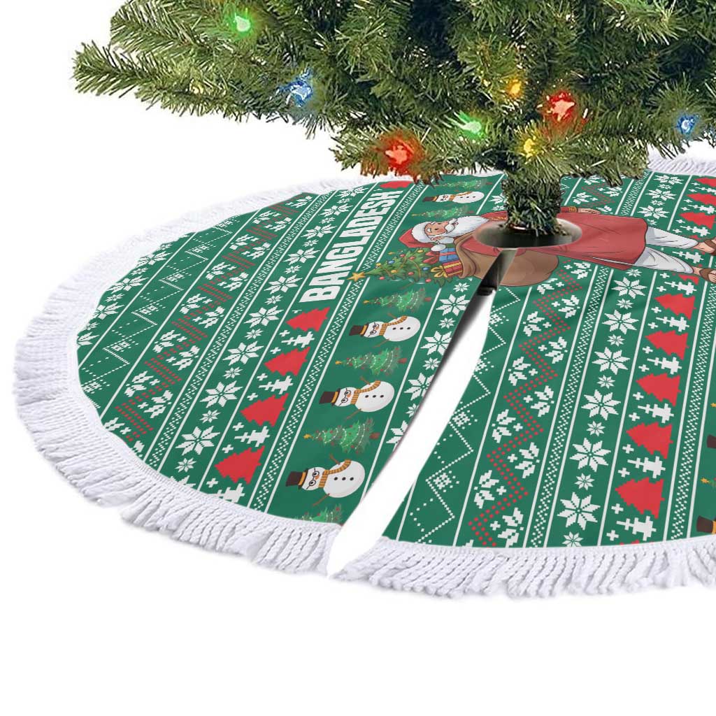 Bangladesh Christmas Tree Skirt with Santa Claus in Traditional Outfit Snowman and Tree Pattern - Wonder Print Shop