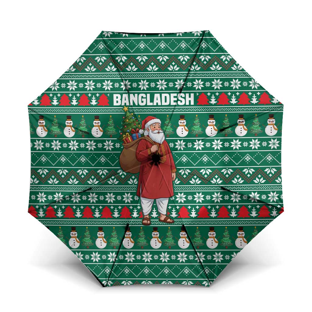 Bangladesh Christmas Umbrella with Santa Claus in Traditional Outfit Snowman and Tree Pattern - Wonder Print Shop