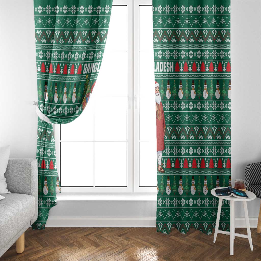 Bangladesh Christmas Window Curtain with Santa Claus in Traditional Outfit Snowman and Tree Pattern - Wonder Print Shop
