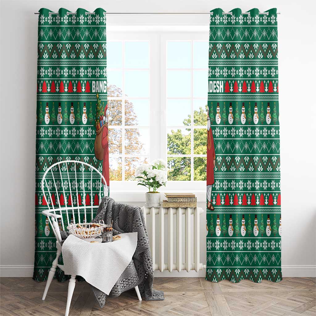 Bangladesh Christmas Window Curtain with Santa Claus in Traditional Outfit Snowman and Tree Pattern - Wonder Print Shop
