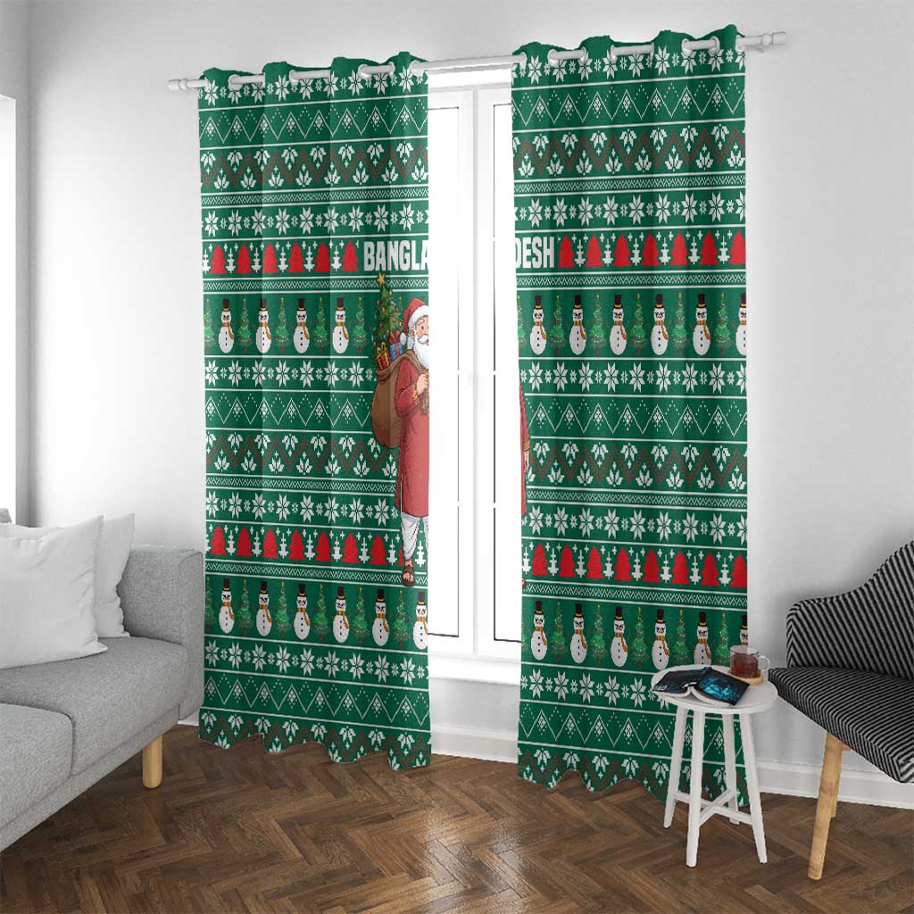 Bangladesh Christmas Window Curtain with Santa Claus in Traditional Outfit Snowman and Tree Pattern - Wonder Print Shop
