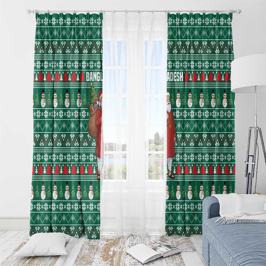 Bangladesh Christmas Window Curtain with Santa Claus in Traditional Outfit Snowman and Tree Pattern - Wonder Print Shop