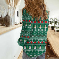 Bangladesh Christmas Women Casual Shirt with Santa Claus in Traditional Outfit Snowman and Tree Pattern - Wonder Print Shop