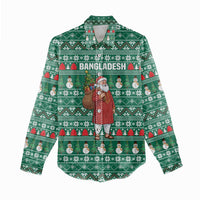 Bangladesh Christmas Women Casual Shirt with Santa Claus in Traditional Outfit Snowman and Tree Pattern - Wonder Print Shop