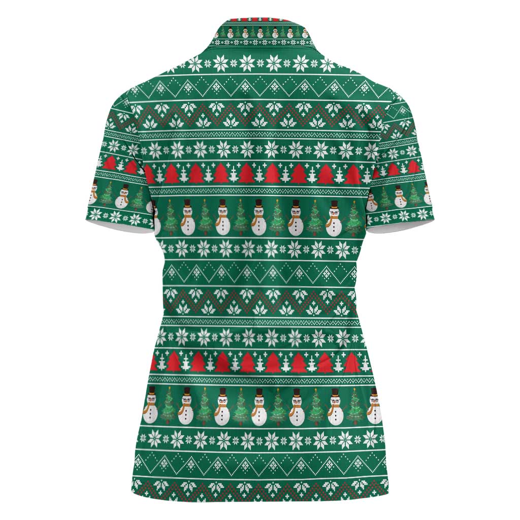 Bangladesh Christmas Women Polo Shirt with Santa Claus in Traditional Outfit Snowman and Tree Pattern - Wonder Print Shop