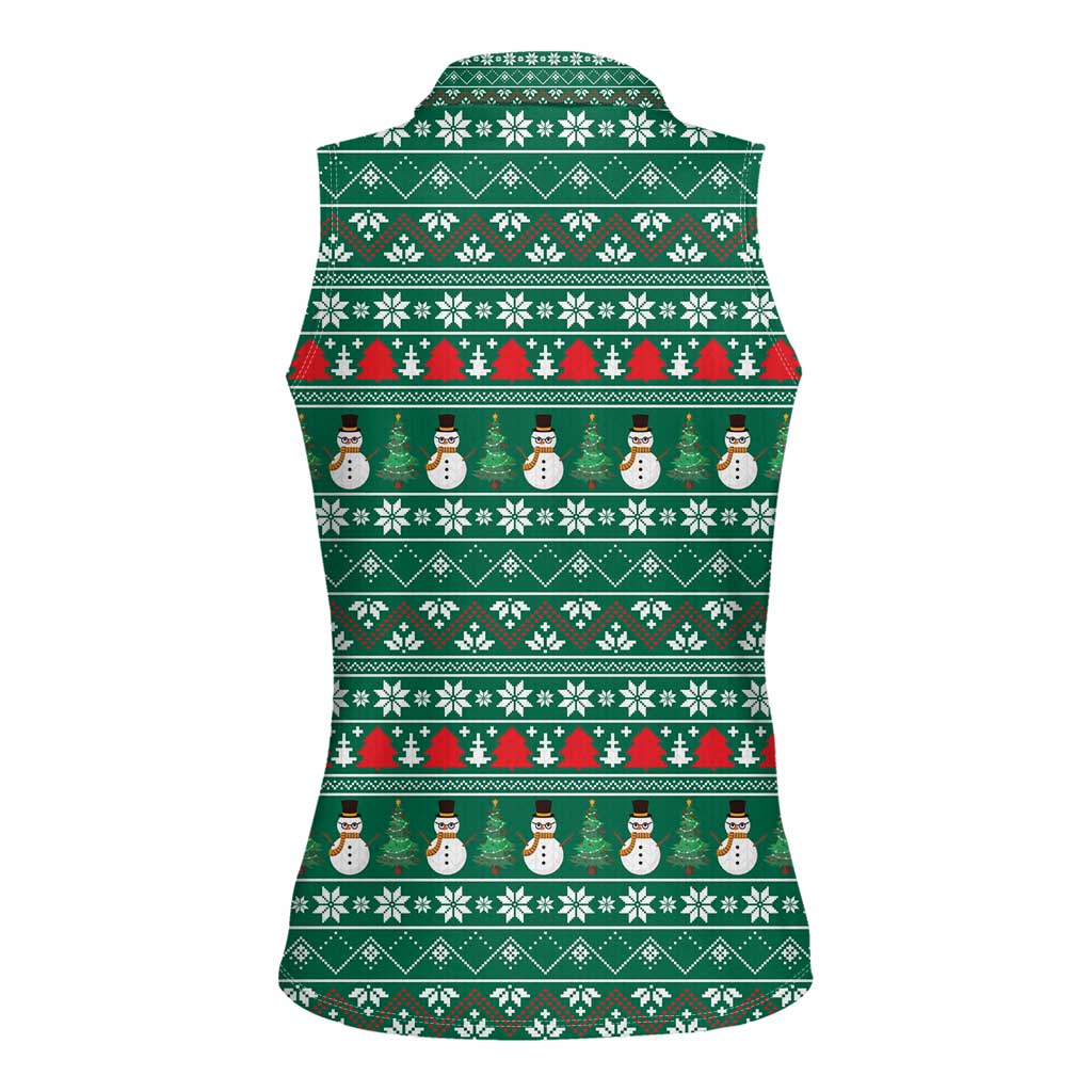 Bangladesh Christmas Women Sleeveless Polo Shirt with Santa Claus in Traditional Outfit Snowman and Tree Pattern - Wonder Print Shop