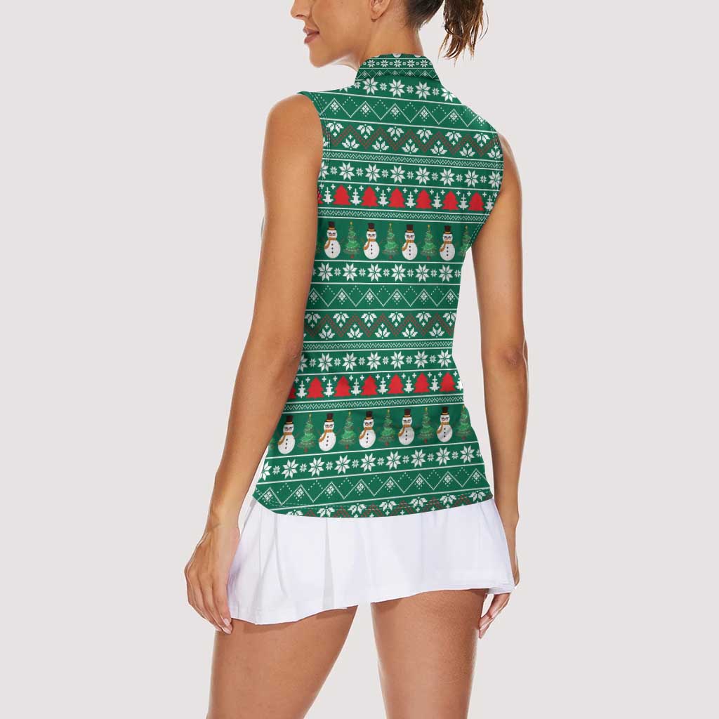 Bangladesh Christmas Women Sleeveless Polo Shirt with Santa Claus in Traditional Outfit Snowman and Tree Pattern - Wonder Print Shop