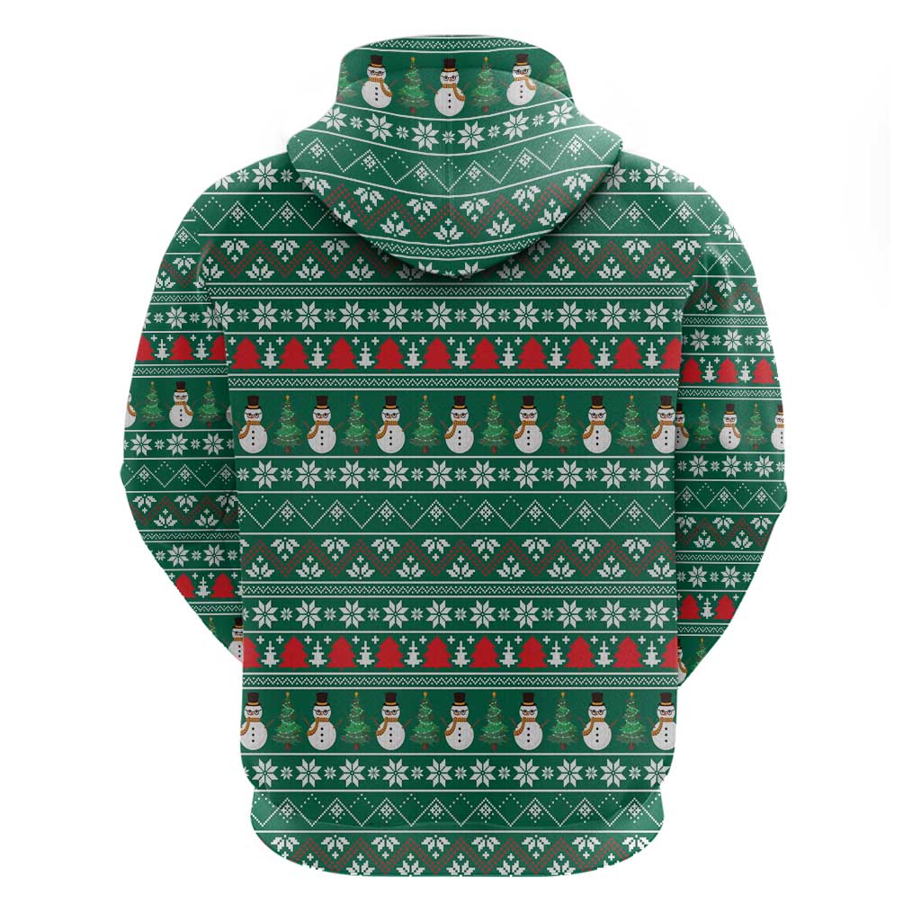 Bangladesh Christmas Zip Hoodie with Santa Claus in Traditional Outfit Snowman and Tree Pattern - Wonder Print Shop