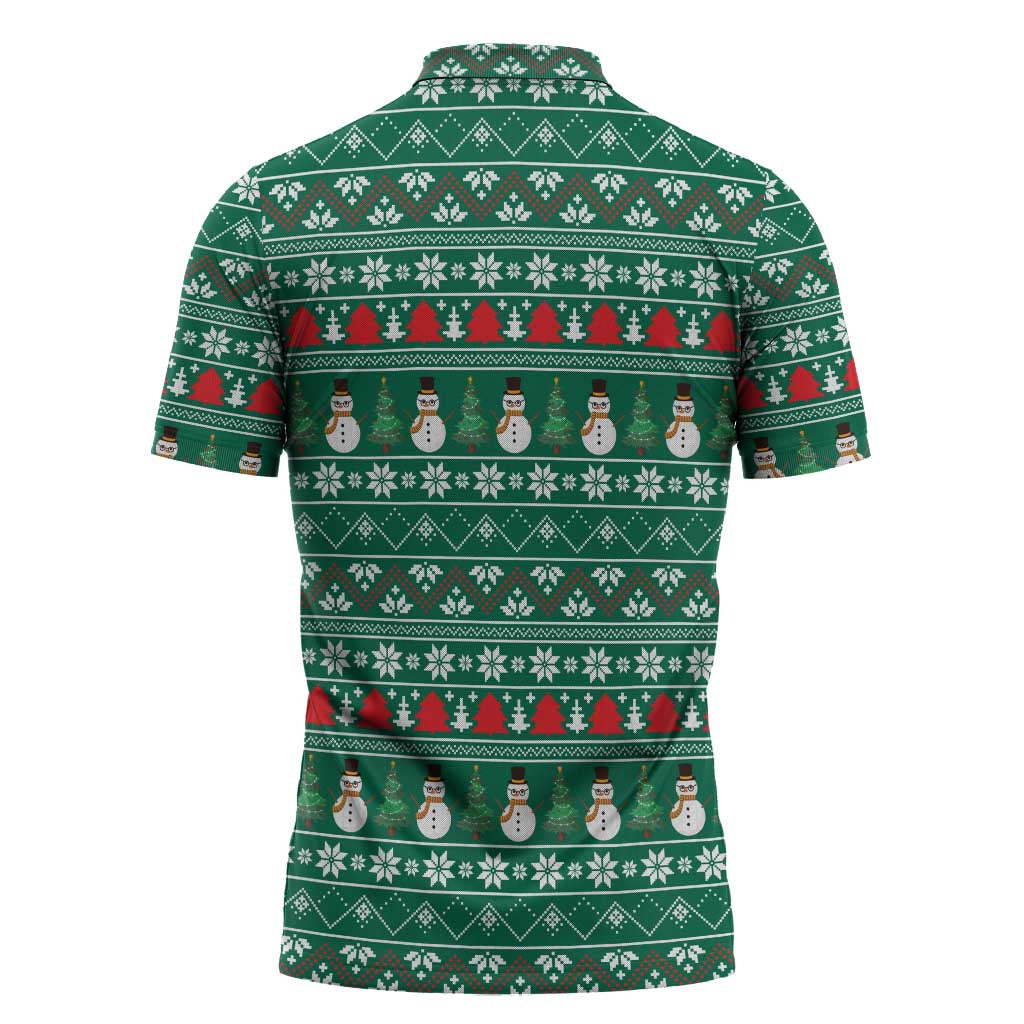 Bangladesh Christmas Zipper Polo Shirt with Santa Claus in Traditional Outfit Snowman and Tree Pattern - Wonder Print Shop