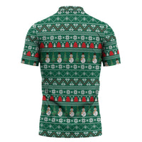 Bangladesh Christmas Zipper Polo Shirt with Santa Claus in Traditional Outfit Snowman and Tree Pattern - Wonder Print Shop