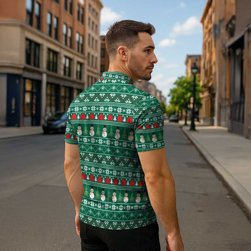 Bangladesh Christmas Zipper Polo Shirt with Santa Claus in Traditional Outfit Snowman and Tree Pattern - Wonder Print Shop