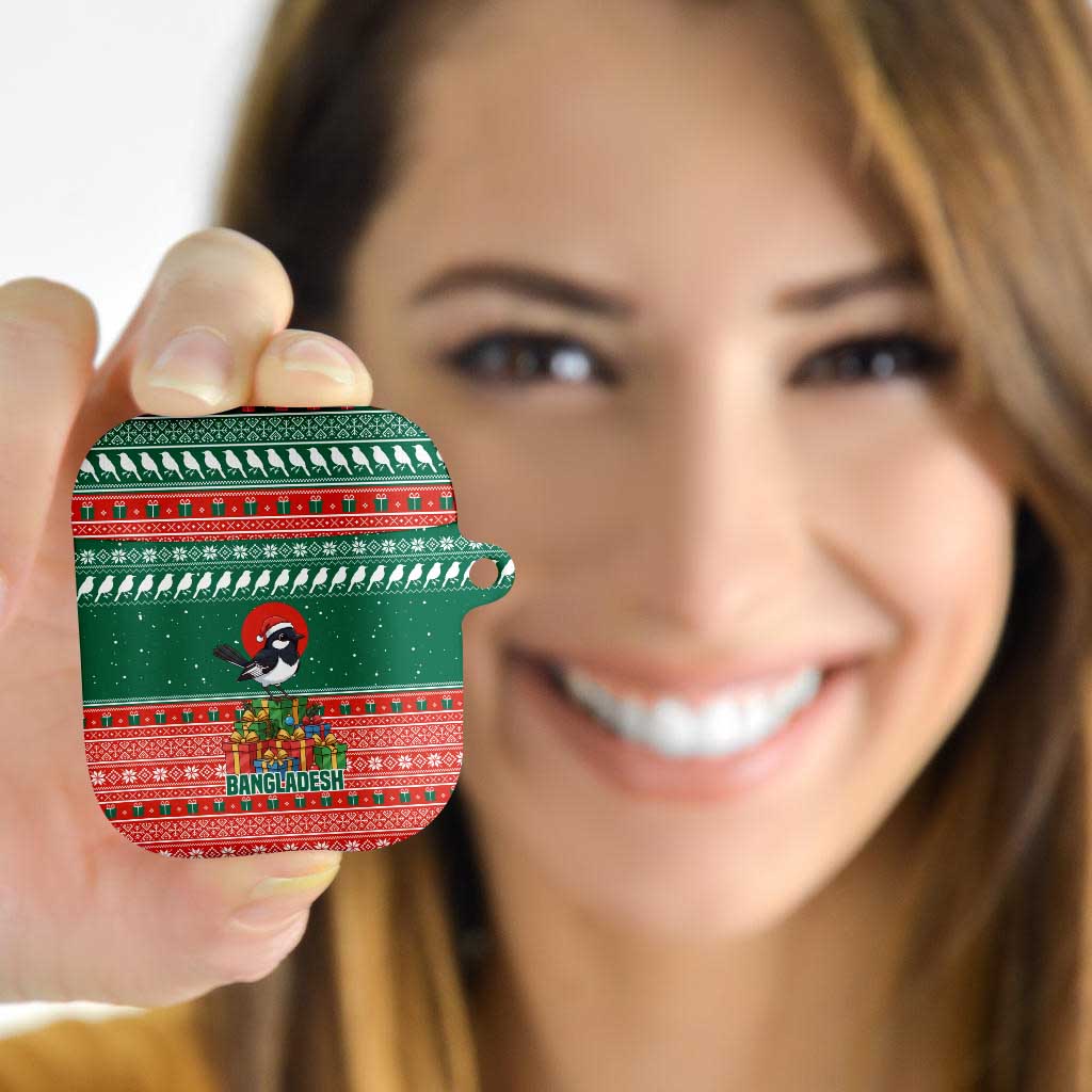Bangladesh Christmas AirPods Case with Black-Capped Bird Gift Stack and Green Red Snowflake Pattern - Wonder Print Shop