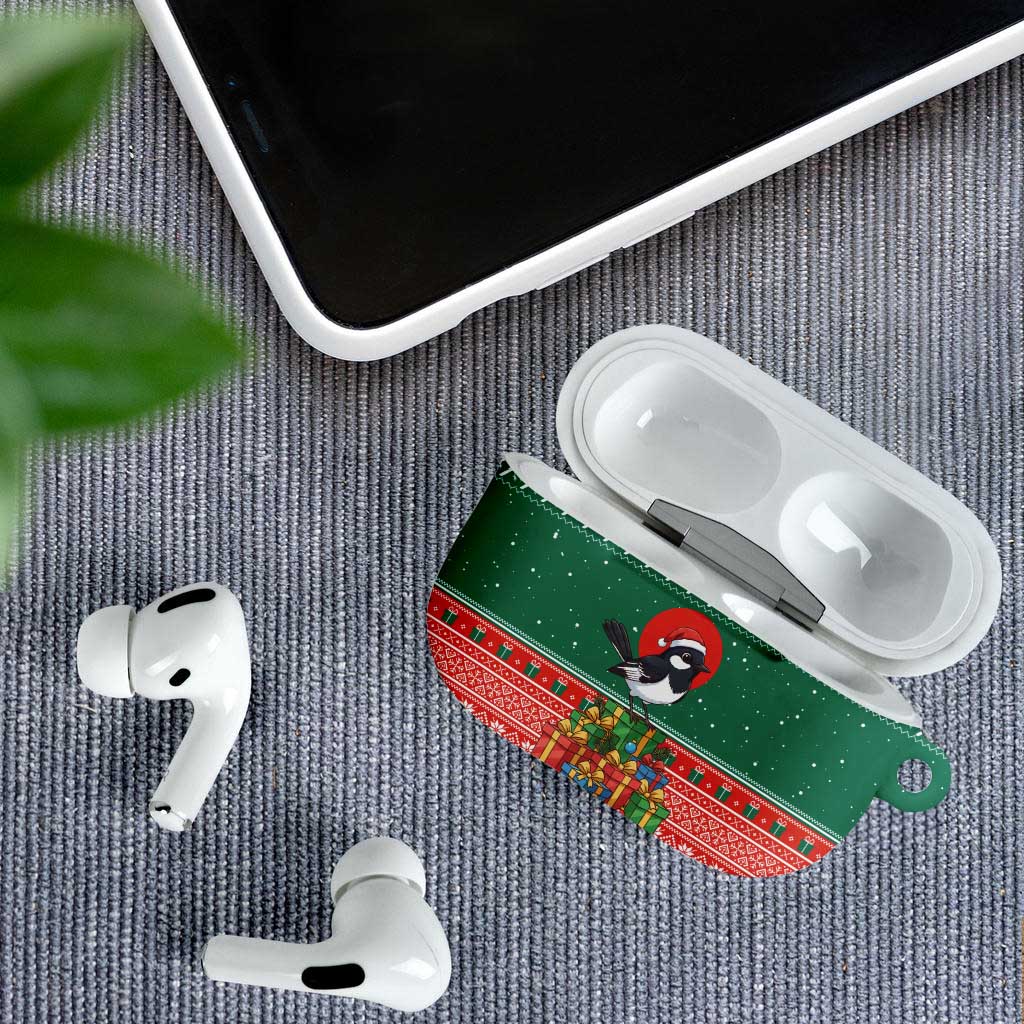 Bangladesh Christmas AirPods Case with Black-Capped Bird Gift Stack and Green Red Snowflake Pattern - Wonder Print Shop