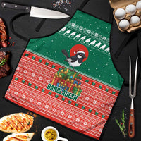 Bangladesh Christmas Apron with Black-Capped Bird Gift Stack and Green Red Snowflake Pattern - Wonder Print Shop