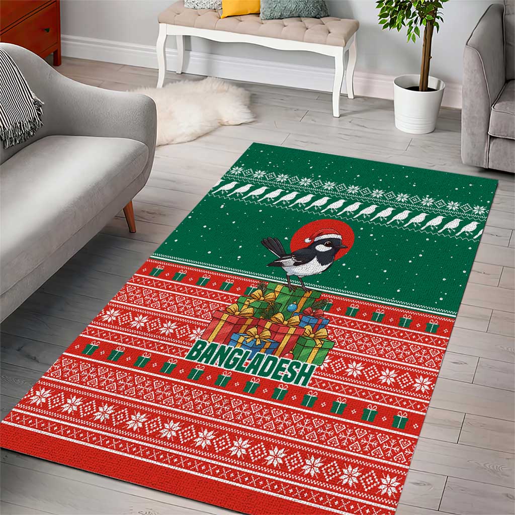 Bangladesh Christmas Area Rug with Black-Capped Bird Gift Stack and Green Red Snowflake Pattern - Wonder Print Shop