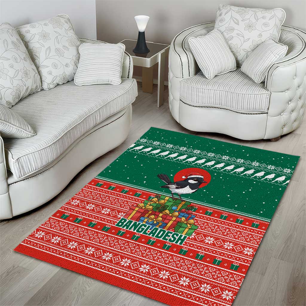 Bangladesh Christmas Area Rug with Black-Capped Bird Gift Stack and Green Red Snowflake Pattern - Wonder Print Shop