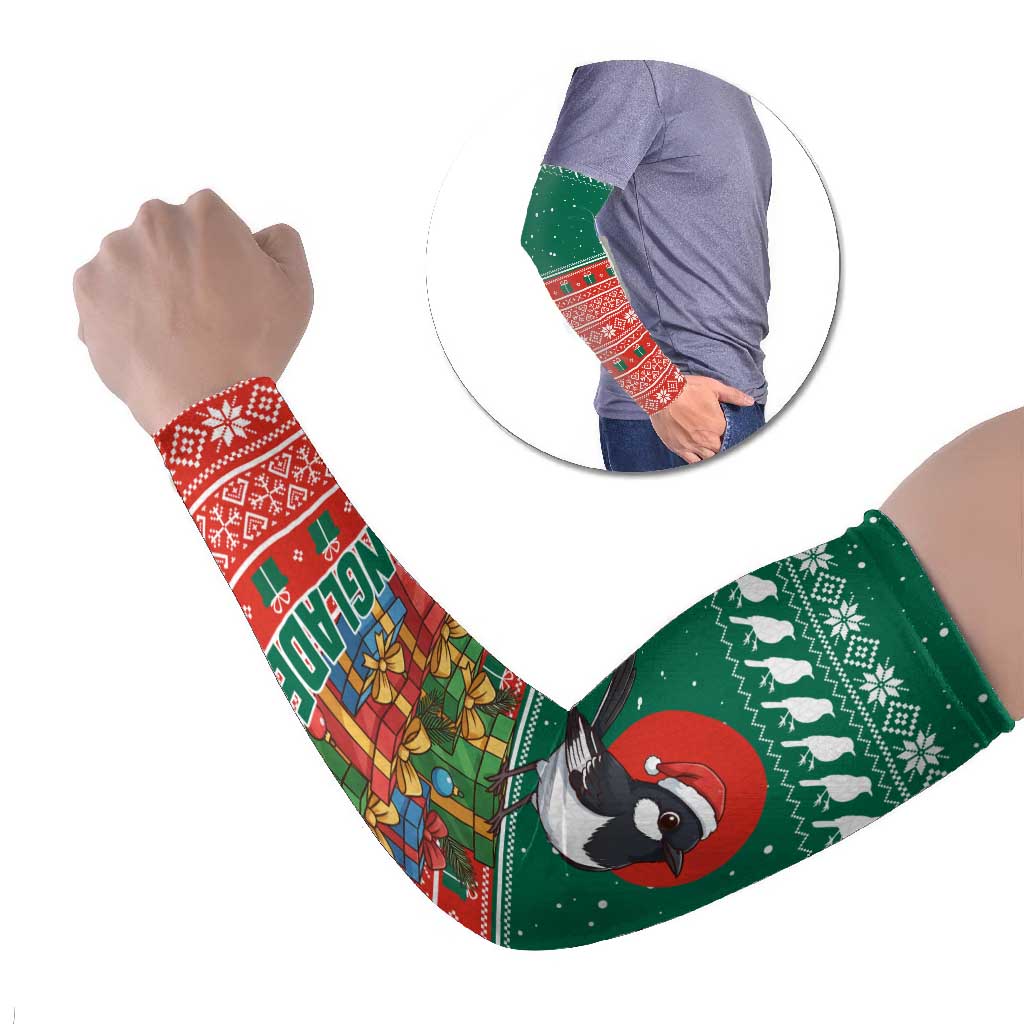 Bangladesh Christmas Arm Sleeves with Black-Capped Bird Gift Stack and Green Red Snowflake Pattern - Wonder Print Shop