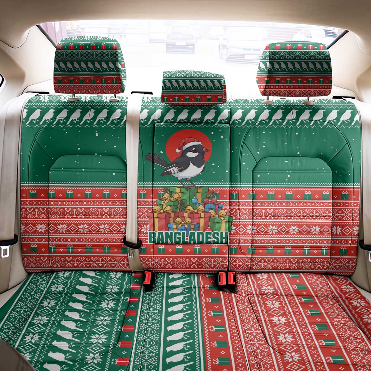 Bangladesh Christmas Back Car Seat Cover with Black-Capped Bird Gift Stack and Green Red Snowflake Pattern - Wonder Print Shop