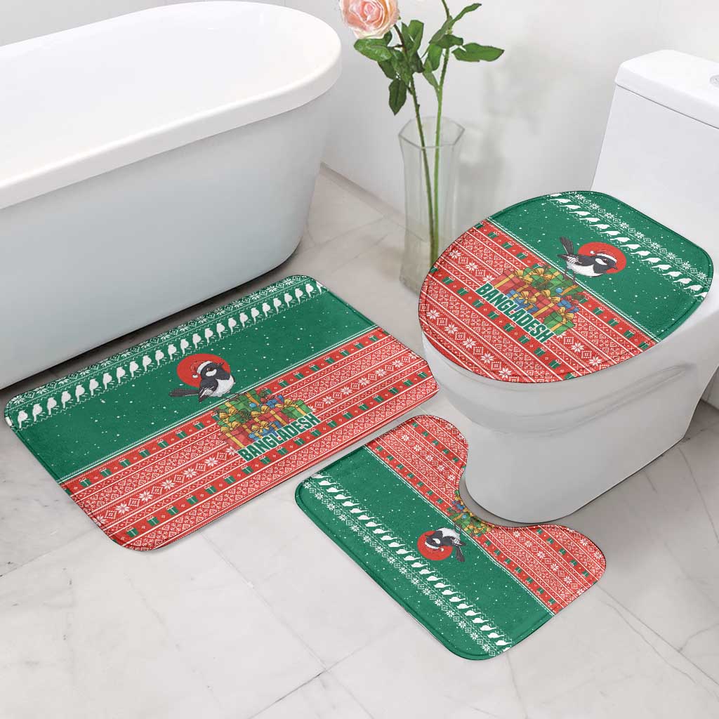 Bangladesh Christmas Bathroom Set with Black-Capped Bird Gift Stack and Green Red Snowflake Pattern - Wonder Print Shop
