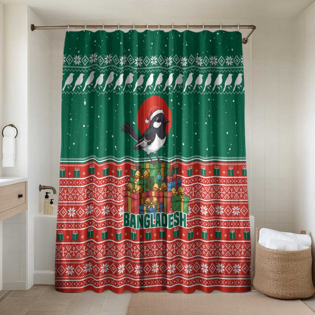 Bangladesh Christmas Bathroom Set with Black-Capped Bird Gift Stack and Green Red Snowflake Pattern - Wonder Print Shop