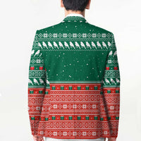 Bangladesh Christmas Blazer with Black-Capped Bird Gift Stack and Green Red Snowflake Pattern - Wonder Print Shop