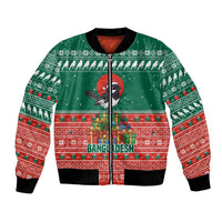 Bangladesh Christmas Bomber Jacket with Black-Capped Bird Gift Stack and Green Red Snowflake Pattern - Wonder Print Shop