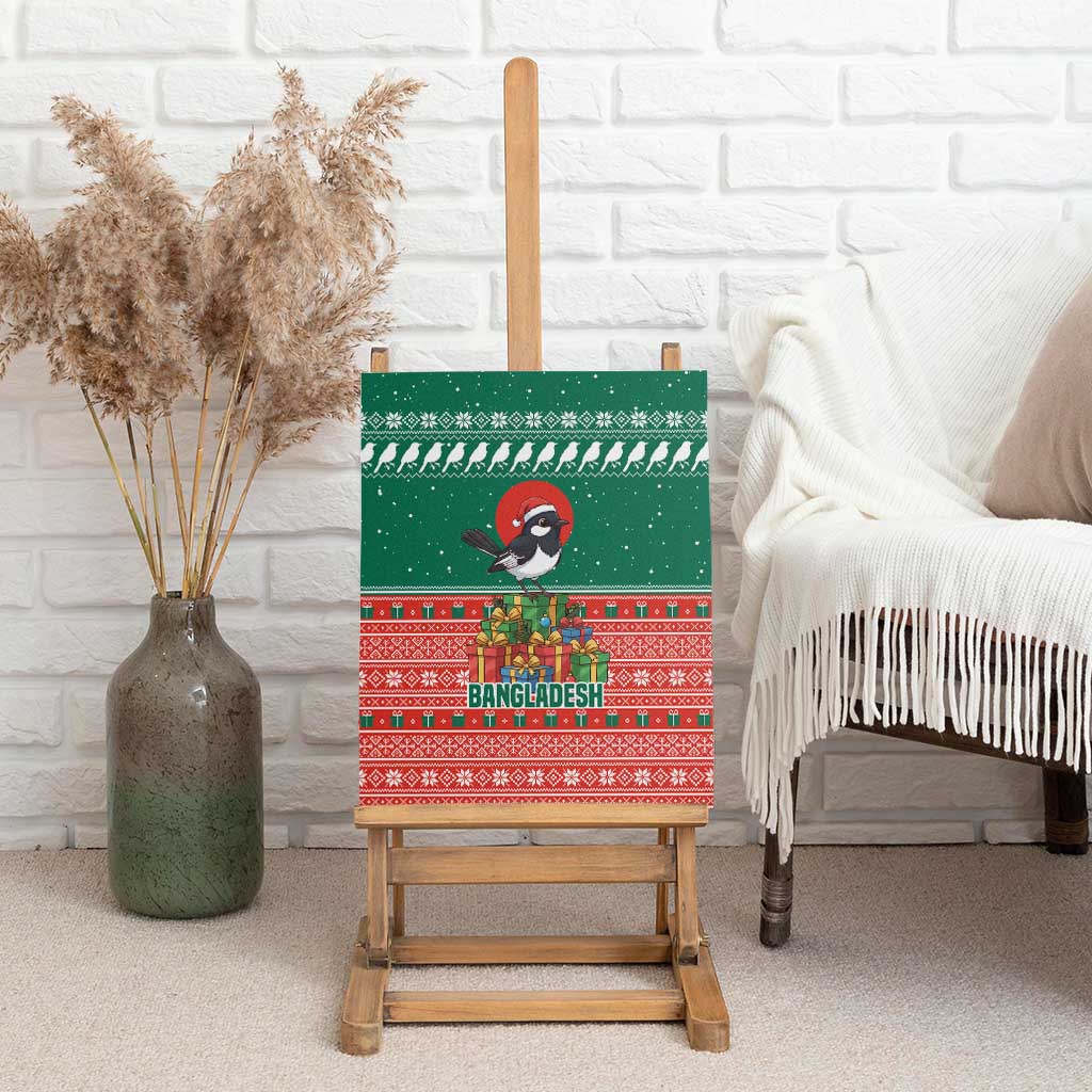 Bangladesh Christmas Canvas Wall Art with Black-Capped Bird Gift Stack and Green Red Snowflake Pattern - Wonder Print Shop
