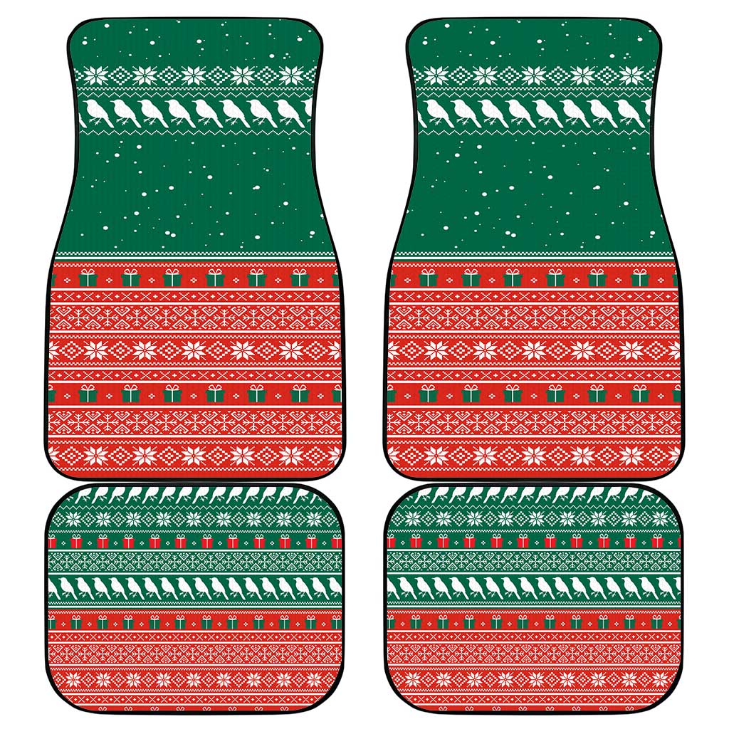 Bangladesh Christmas Car Mats with Black-Capped Bird Gift Stack and Green Red Snowflake Pattern - Wonder Print Shop