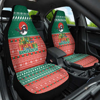 Bangladesh Christmas Car Seat Cover with Black-Capped Bird Gift Stack and Green Red Snowflake Pattern - Wonder Print Shop