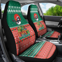 Bangladesh Christmas Car Seat Cover with Black-Capped Bird Gift Stack and Green Red Snowflake Pattern - Wonder Print Shop