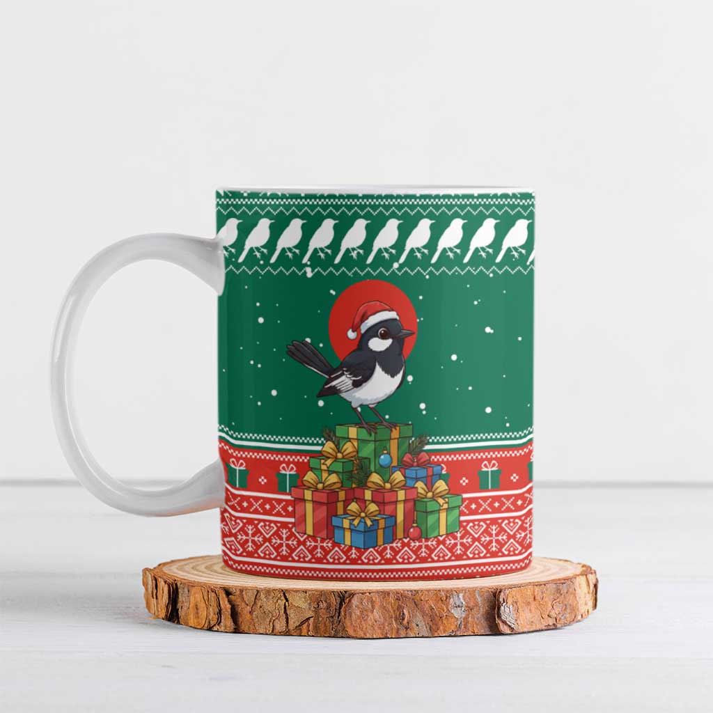 Bangladesh Christmas Ceramic Mug with Black-Capped Bird Gift Stack and Green Red Snowflake Pattern - Wonder Print Shop