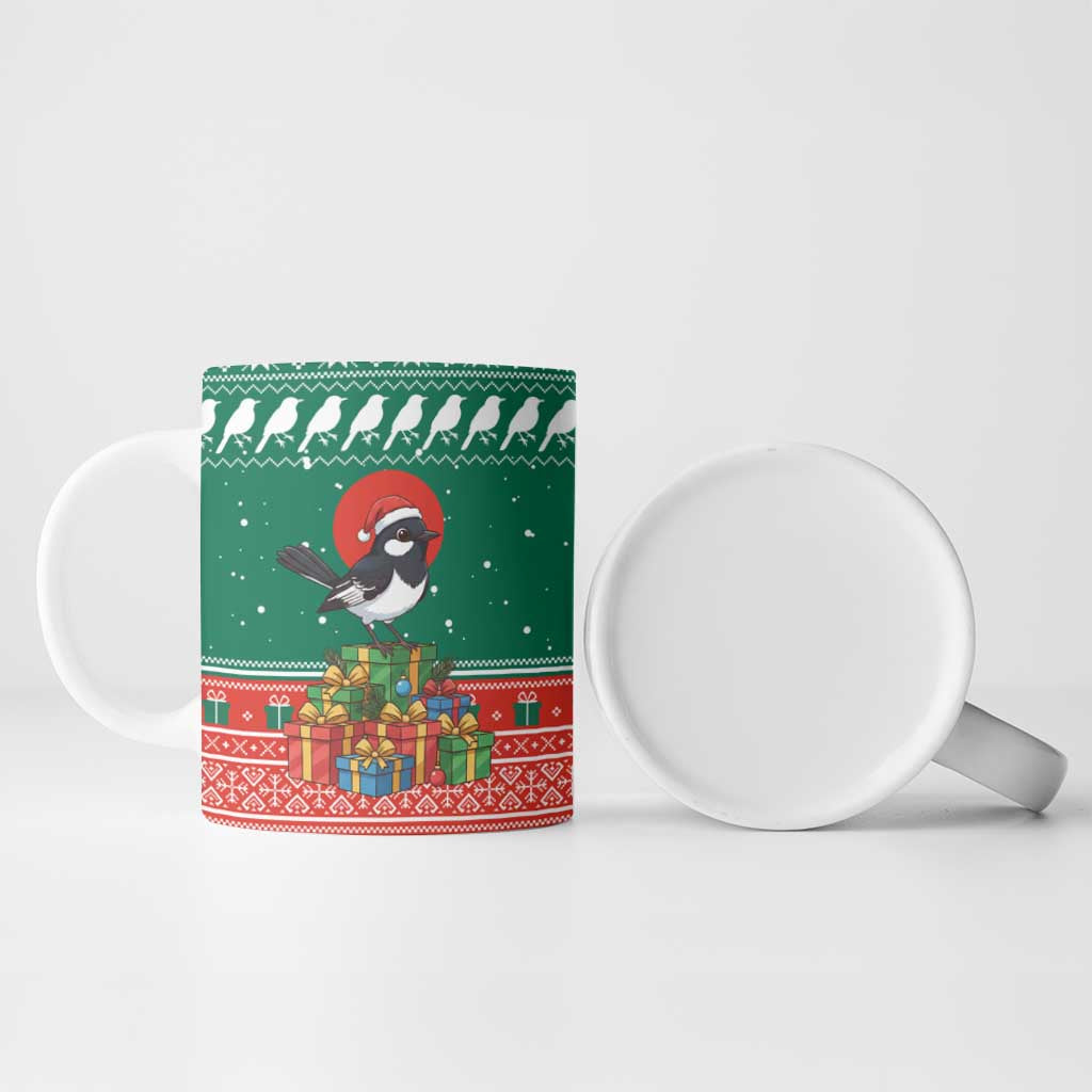 Bangladesh Christmas Ceramic Mug with Black-Capped Bird Gift Stack and Green Red Snowflake Pattern - Wonder Print Shop