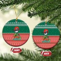 Bangladesh Christmas Ceramic Ornament with Black-Capped Bird Gift Stack and Green Red Snowflake Pattern - Wonder Print Shop