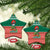 Bangladesh Christmas Ceramic Ornament with Black-Capped Bird Gift Stack and Green Red Snowflake Pattern - Wonder Print Shop