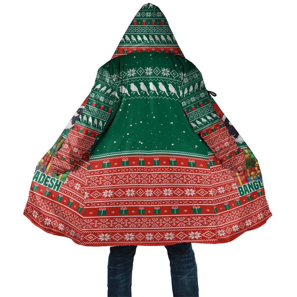 Bangladesh Christmas Cloak with Black-Capped Bird Gift Stack and Green Red Snowflake Pattern - Wonder Print Shop
