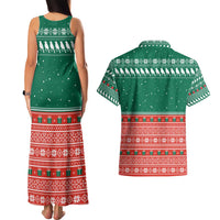 Bangladesh Christmas Couples Matching Tank Maxi Dress and Hawaiian Shirt with Black-Capped Bird Gift Stack and Green Red Snowflake Pattern - Wonder Print Shop