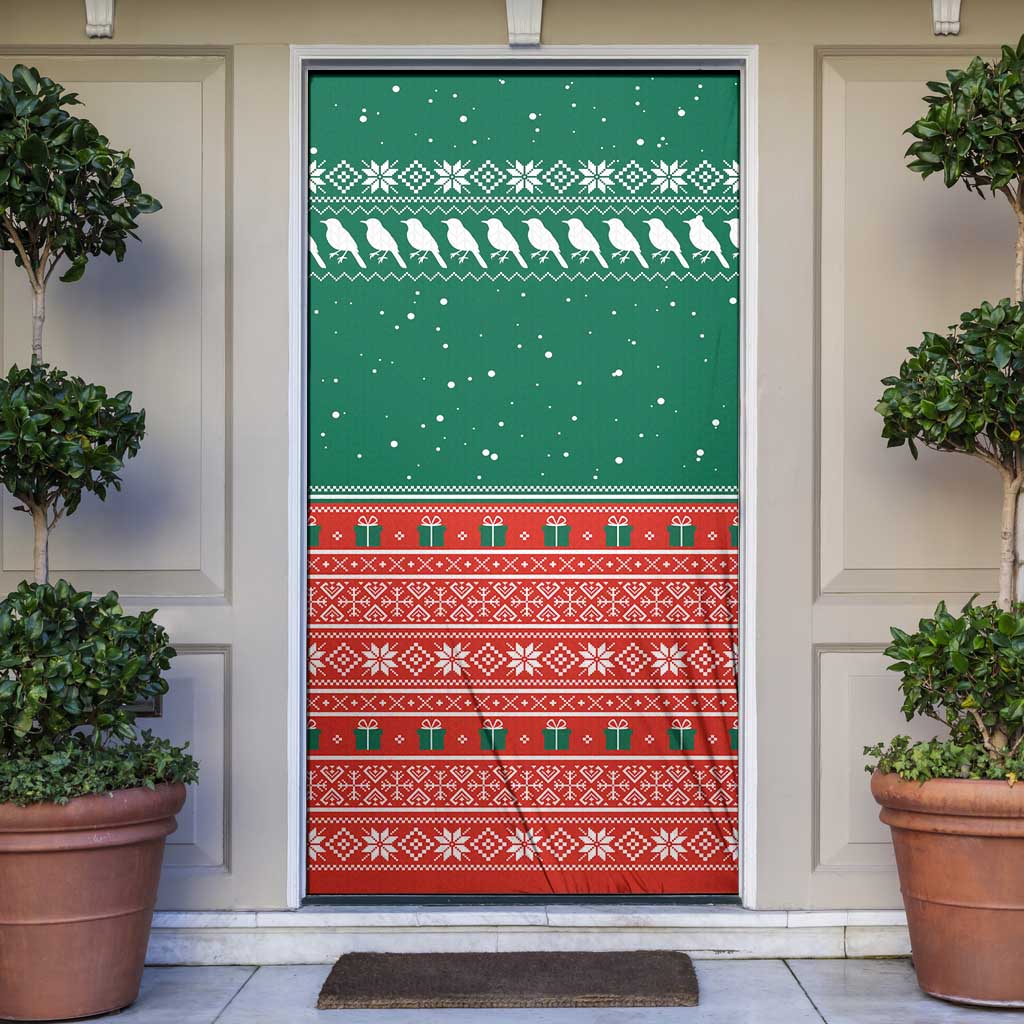 Bangladesh Christmas Door Cover with Black-Capped Bird Gift Stack and Green Red Snowflake Pattern - Wonder Print Shop