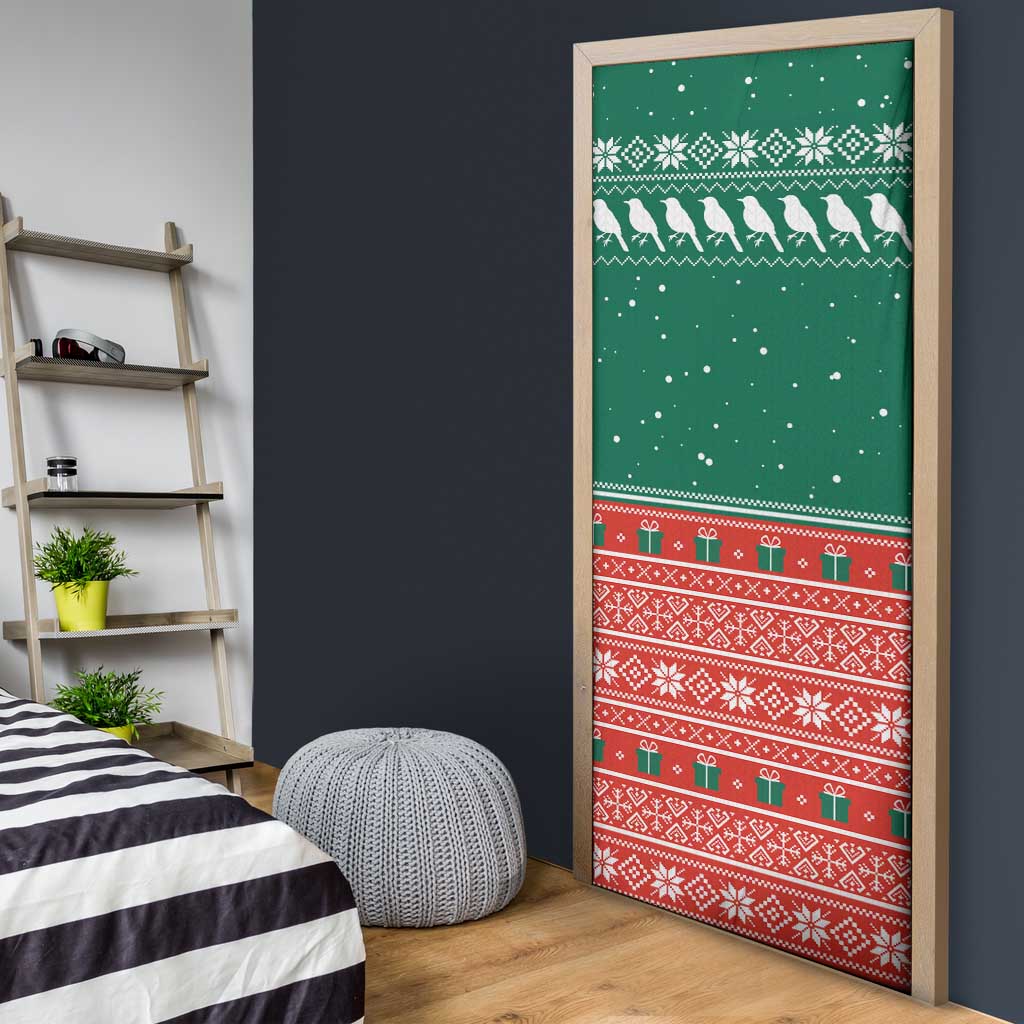 Bangladesh Christmas Door Cover with Black-Capped Bird Gift Stack and Green Red Snowflake Pattern - Wonder Print Shop