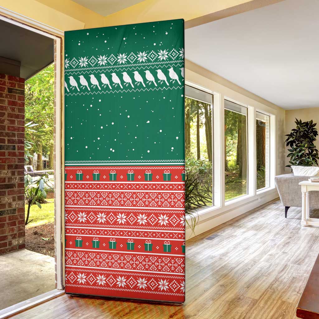 Bangladesh Christmas Door Cover with Black-Capped Bird Gift Stack and Green Red Snowflake Pattern - Wonder Print Shop