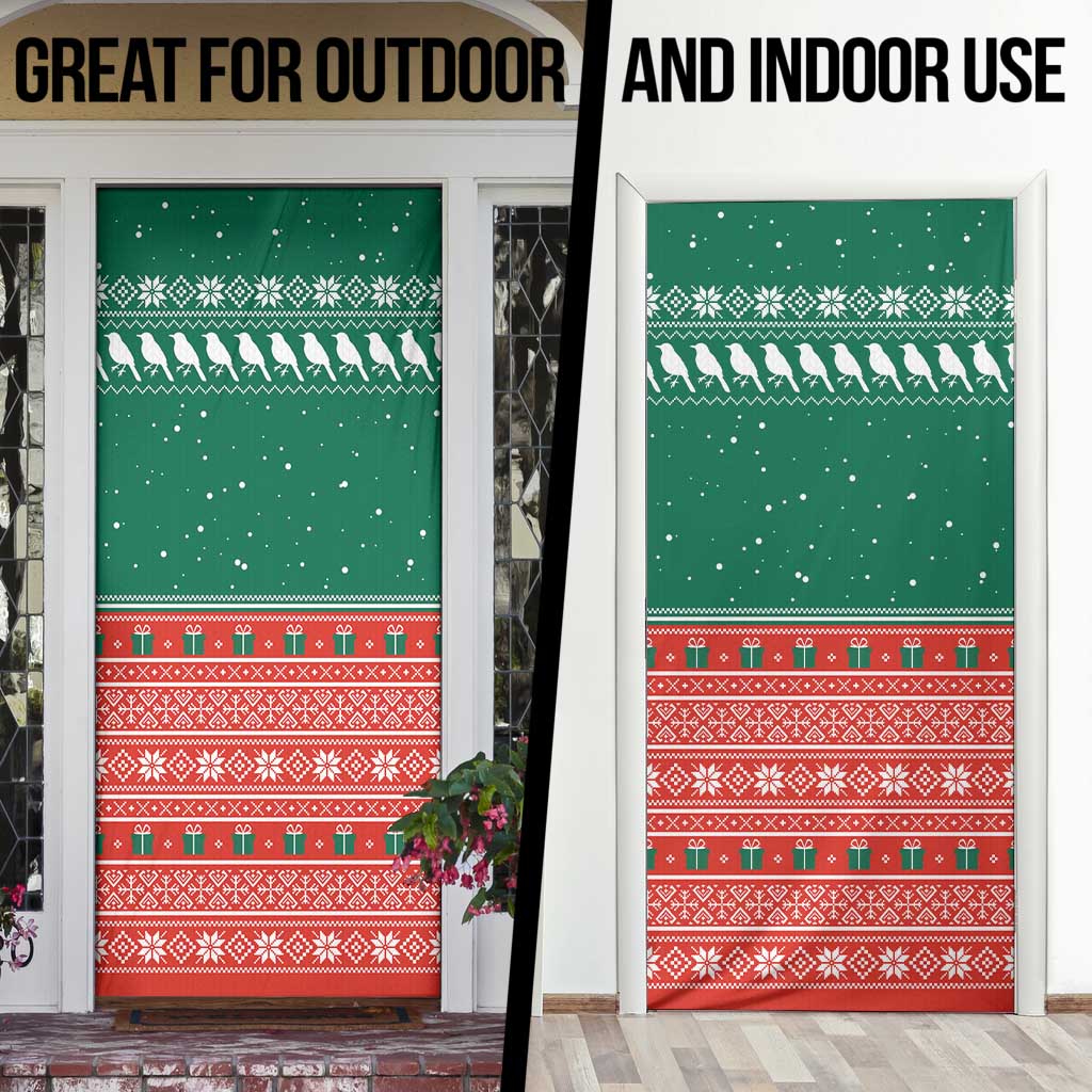 Bangladesh Christmas Door Cover with Black-Capped Bird Gift Stack and Green Red Snowflake Pattern - Wonder Print Shop