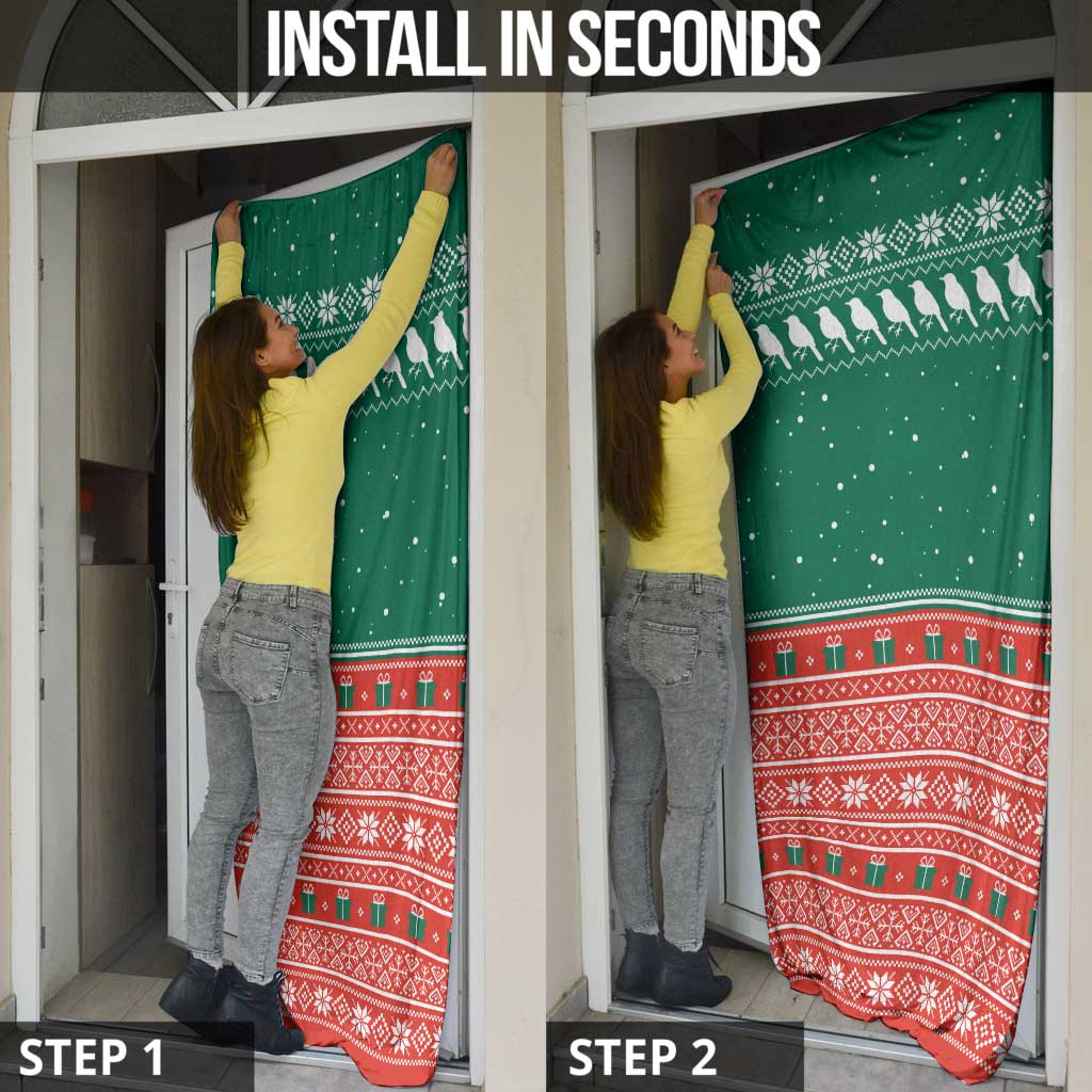 Bangladesh Christmas Door Cover with Black-Capped Bird Gift Stack and Green Red Snowflake Pattern - Wonder Print Shop