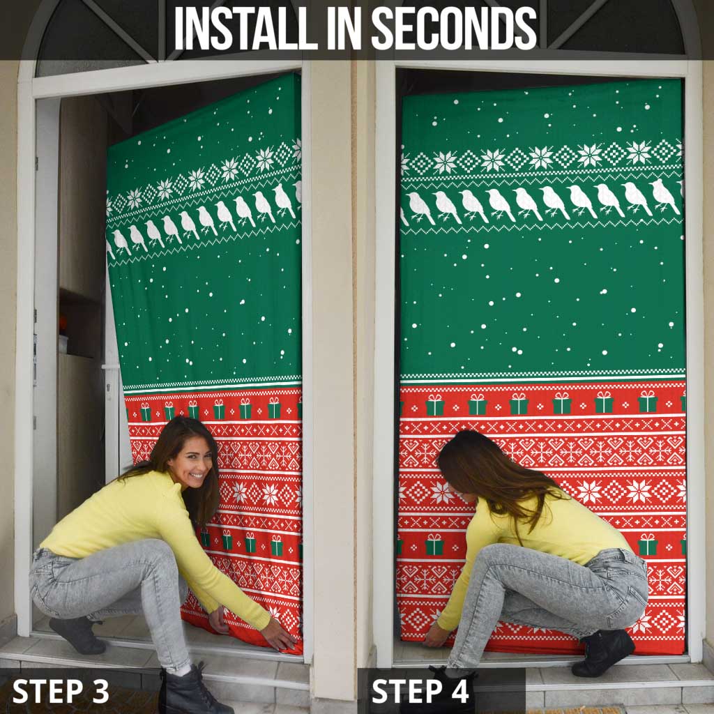 Bangladesh Christmas Door Cover with Black-Capped Bird Gift Stack and Green Red Snowflake Pattern - Wonder Print Shop