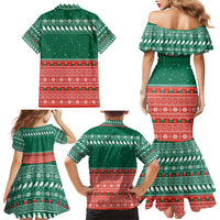 Bangladesh Christmas Family Matching Mermaid Dress and Hawaiian Shirt with Black-Capped Bird Gift Stack and Green Red Snowflake Pattern - Wonder Print Shop