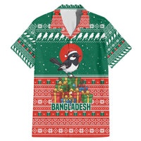 Bangladesh Christmas Family Matching Mermaid Dress and Hawaiian Shirt with Black-Capped Bird Gift Stack and Green Red Snowflake Pattern - Wonder Print Shop