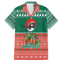 Bangladesh Christmas Family Matching Off The Shoulder Long Sleeve Dress and Hawaiian Shirt with Black-Capped Bird Gift Stack and Green Red Snowflake Pattern - Wonder Print Shop