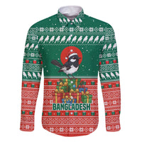 Bangladesh Christmas Family Matching Off The Shoulder Long Sleeve Dress and Hawaiian Shirt with Black-Capped Bird Gift Stack and Green Red Snowflake Pattern - Wonder Print Shop