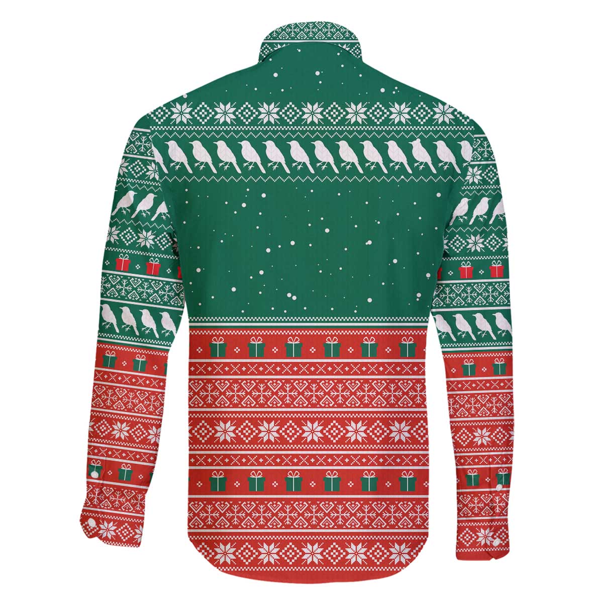 Bangladesh Christmas Family Matching Off The Shoulder Long Sleeve Dress and Hawaiian Shirt with Black-Capped Bird Gift Stack and Green Red Snowflake Pattern - Wonder Print Shop