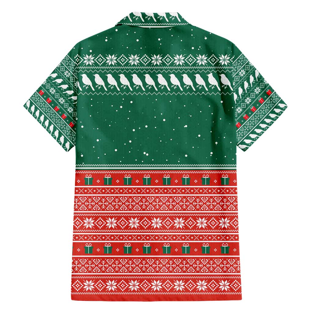 Bangladesh Christmas Family Matching Off Shoulder Maxi Dress and Hawaiian Shirt with Black-Capped Bird Gift Stack and Green Red Snowflake Pattern - Wonder Print Shop
