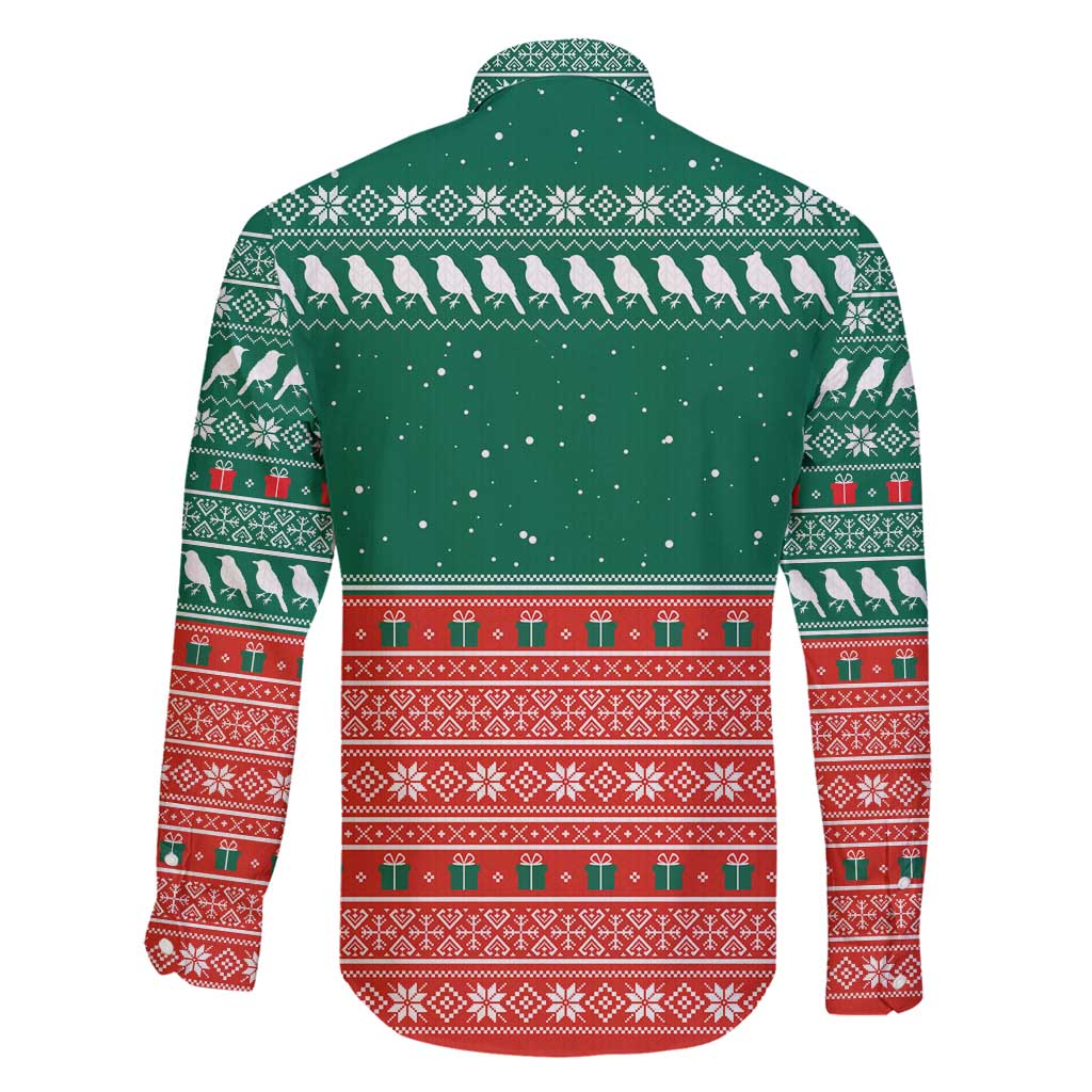 Bangladesh Christmas Family Matching Off Shoulder Short Dress and Hawaiian Shirt with Black-Capped Bird Gift Stack and Green Red Snowflake Pattern - Wonder Print Shop