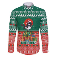 Bangladesh Christmas Family Matching Puletasi and Hawaiian Shirt with Black-Capped Bird Gift Stack and Green Red Snowflake Pattern - Wonder Print Shop